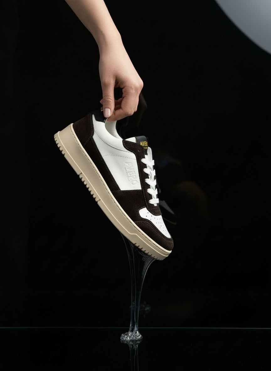 Avero Sneaker in Weiß und Dunkelbraun aus Vollleder
